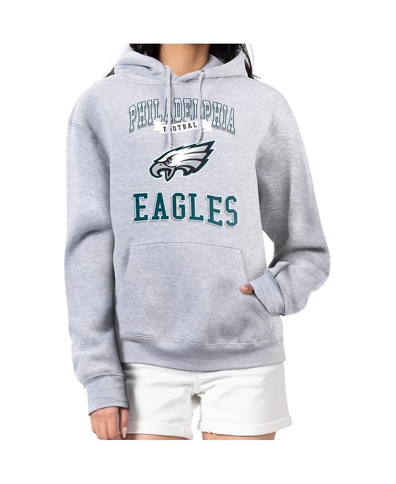 G-iii 4Her by Carl Banks Women's Heather Gray Philadelphia Eagles Team Logo Graphic Fleece Tri-Blend Pullover Hoodie