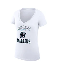 G-iii 4Her by Carl Banks Women's White Miami Marlins Super-Slim Fit Lightweight Team Logo Graphic V-Neck T-Shirt