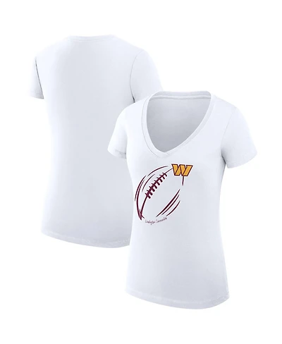 G-iii 4Her by Carl Banks Women's White Washington Commanders Super-Slim Fit Lightweight Subtle Football V-Neck T-Shirt