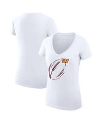 G-iii 4Her by Carl Banks Women's White Washington Commanders Super-Slim Fit Lightweight Subtle Football V-Neck T-Shirt
