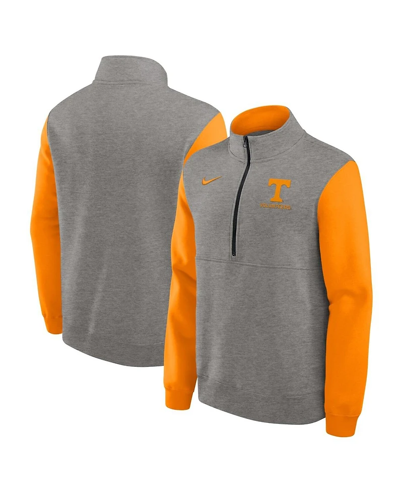 Nike Men's Heather Gray/Tennessee Orange Tennessee Volunteers Club Fleece Half-Zip Pullover Hoodie