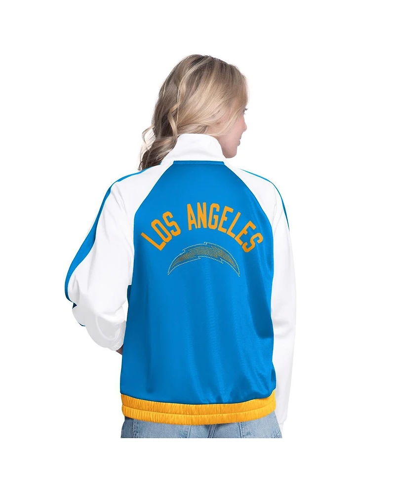 G-iii 4Her by Carl Banks Women's White/Powder Blue Los Angeles Chargers Rally Rhinestone Full-Zip Track Jacket