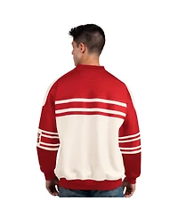 Starter Men's Cream/Red Calgary Flames Defense Fleece Crewneck Pullover Sweatshirt