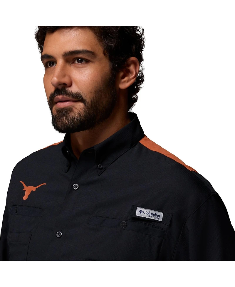 Columbia Men's Black Texas Longhorns Tamiami Color Block Omni-Shade Button-Down Shirt