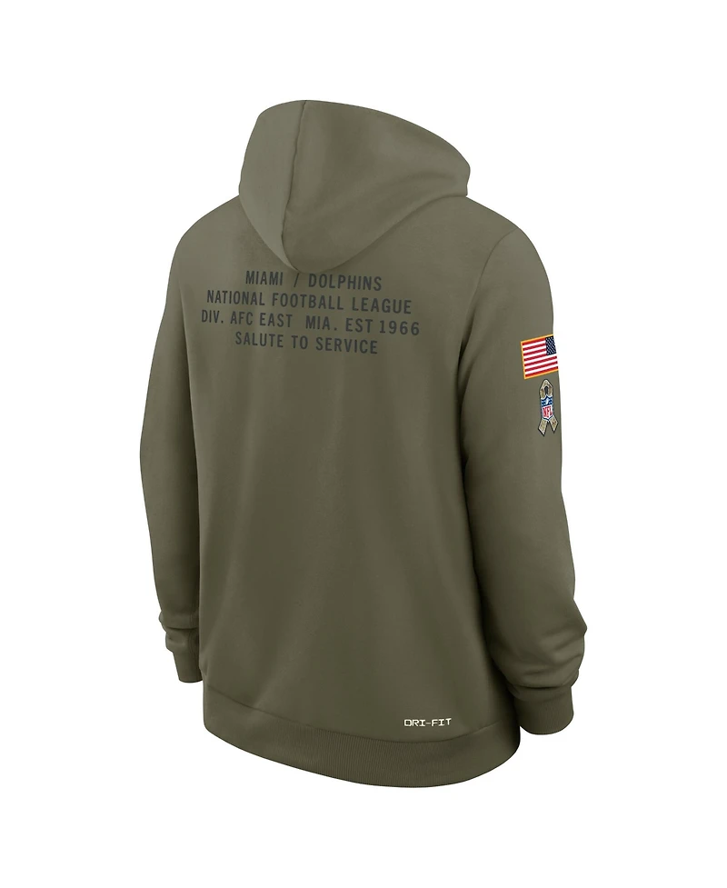Nike Men's Olive Miami Dolphins 2025 Salute to Service Sideline Standard Issue Dri-fit Hoodie