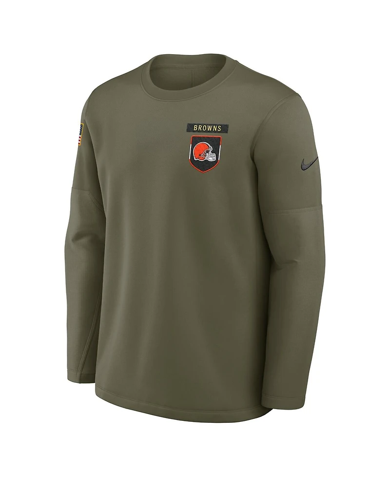 Nike Men's Olive Cleveland Browns 2025 Salute to Service Sideline Coaches Therma-fit Long Sleeve Shirt