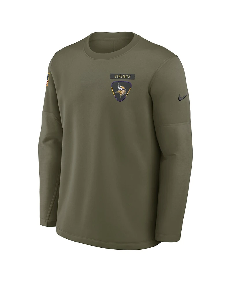 Nike Men's Olive Minnesota Vikings 2025 Salute to Service Sideline Coaches Therma-fit Long Sleeve Shirt