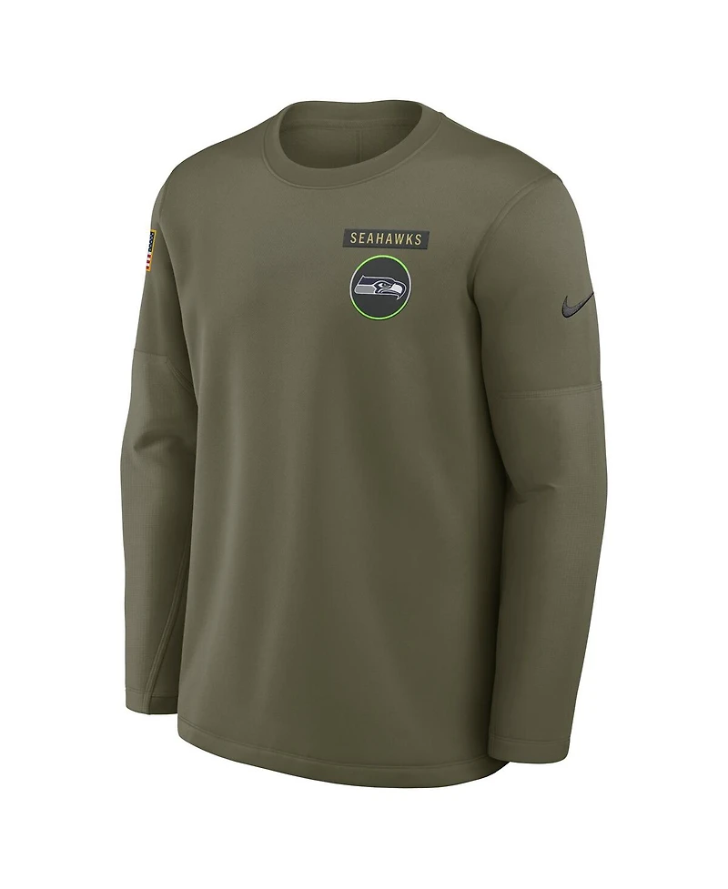Nike Men's Olive Seattle Seahawks 2025 Salute to Service Sideline Coaches Therma-fit Long Sleeve Shirt