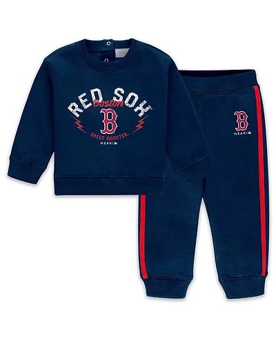 Wear by Erin Andrews Newborn 2-Piece Navy Boston Red Sox Fleece Crewneck and Pants Set