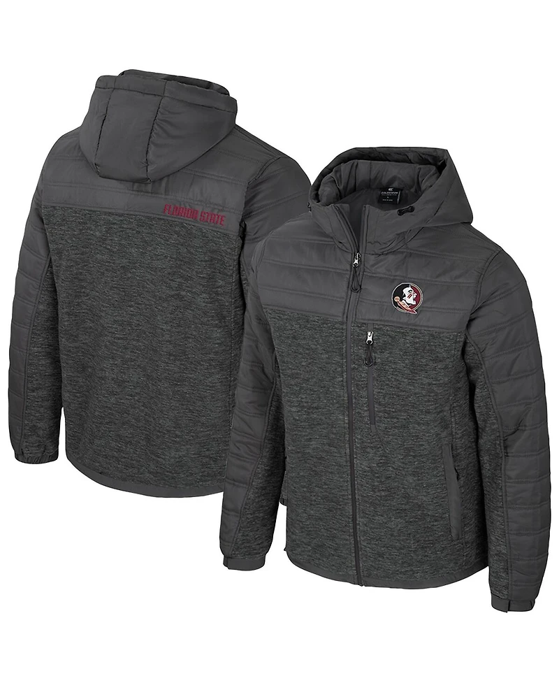 Colosseum Men's Charcoal Florida State Seminoles Nightman Full-Zip Hoodie Puffer Jacket
