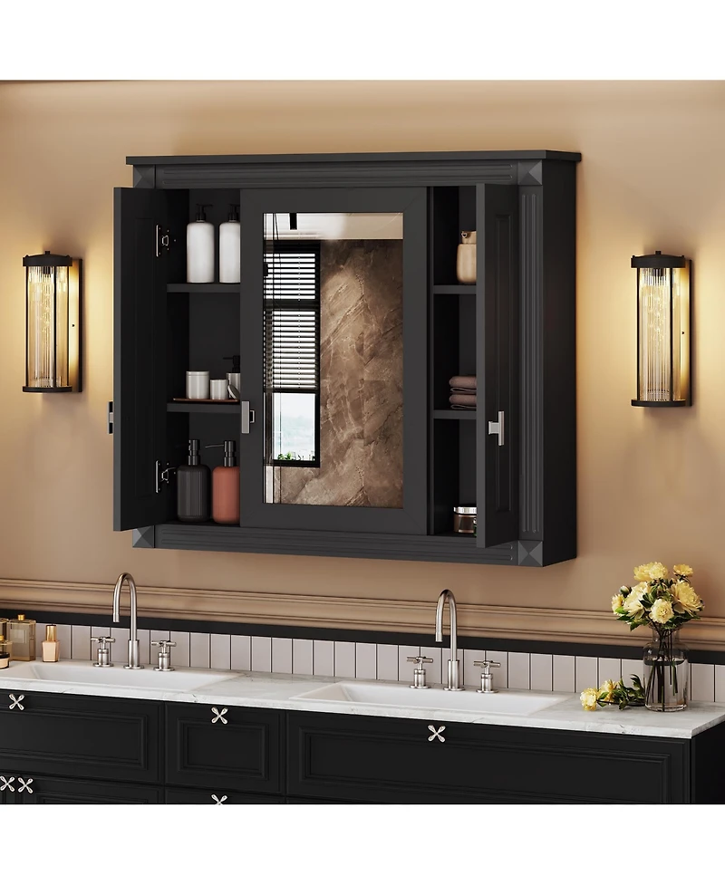 Casainc Wall-Mounted Bathroom Cabinet with Mirror and 4 Adjustable Shelves, Storage Solution