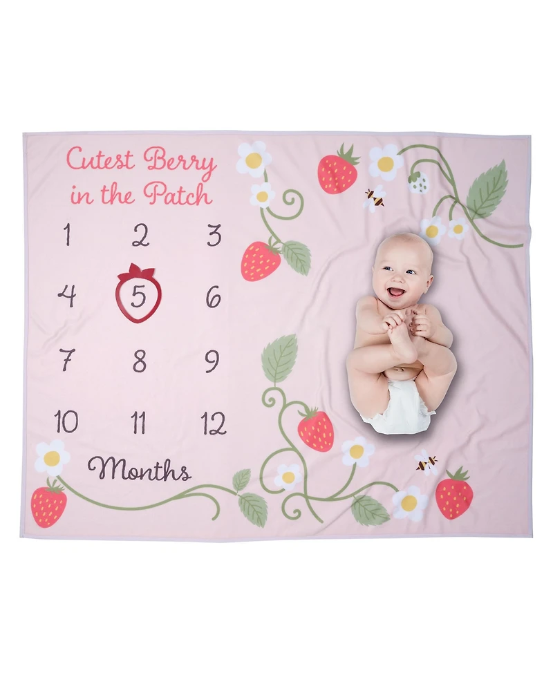 Lambs & Ivy Strawberry Patch Milestone Photo Opportunity Fleece Baby Blanket