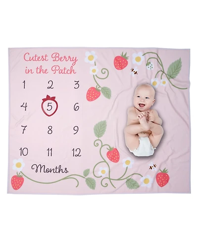 Lambs & Ivy Strawberry Patch Milestone Photo Opportunity Fleece Baby Blanket