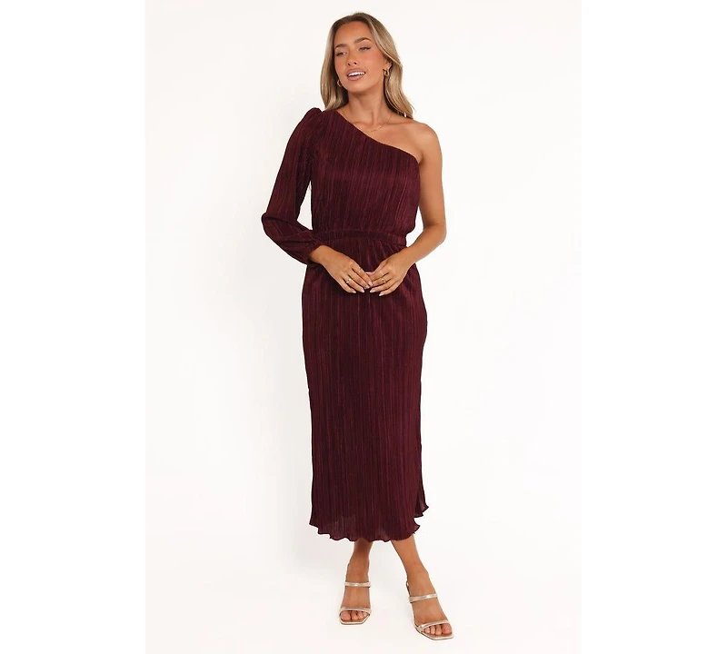 Petal and Pup Women's Pontee One Shoulder Pleated Midi Dress - Burgundy