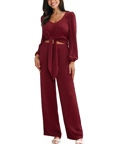 Cupshe Women's Tie Front Wide Leg Matching Set
