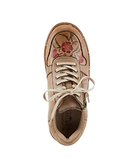 L Artiste Women s Sincerity Handpainted Leather Sneakers with Embossed Floral Accents and Side Zipper