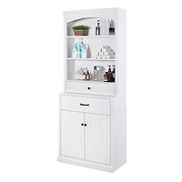 Casainc White Bathroom Storage Cabinet with Two Doors, Drawers, Adjustable Shelf & Open Shelves