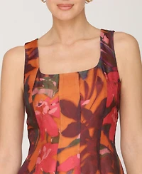 Avec Les Filles Women's Printed Scoop Neck Lantern Midi Dress