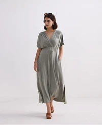 Reistor Women's FLowy A-Line Maxi Dress with Side Slits Light Olive