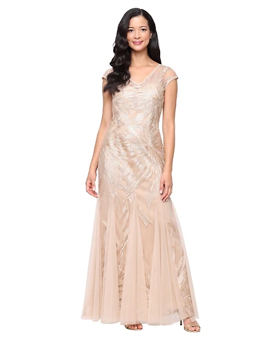 Alex Evenings Petite Embroidered Long Tulle Dress