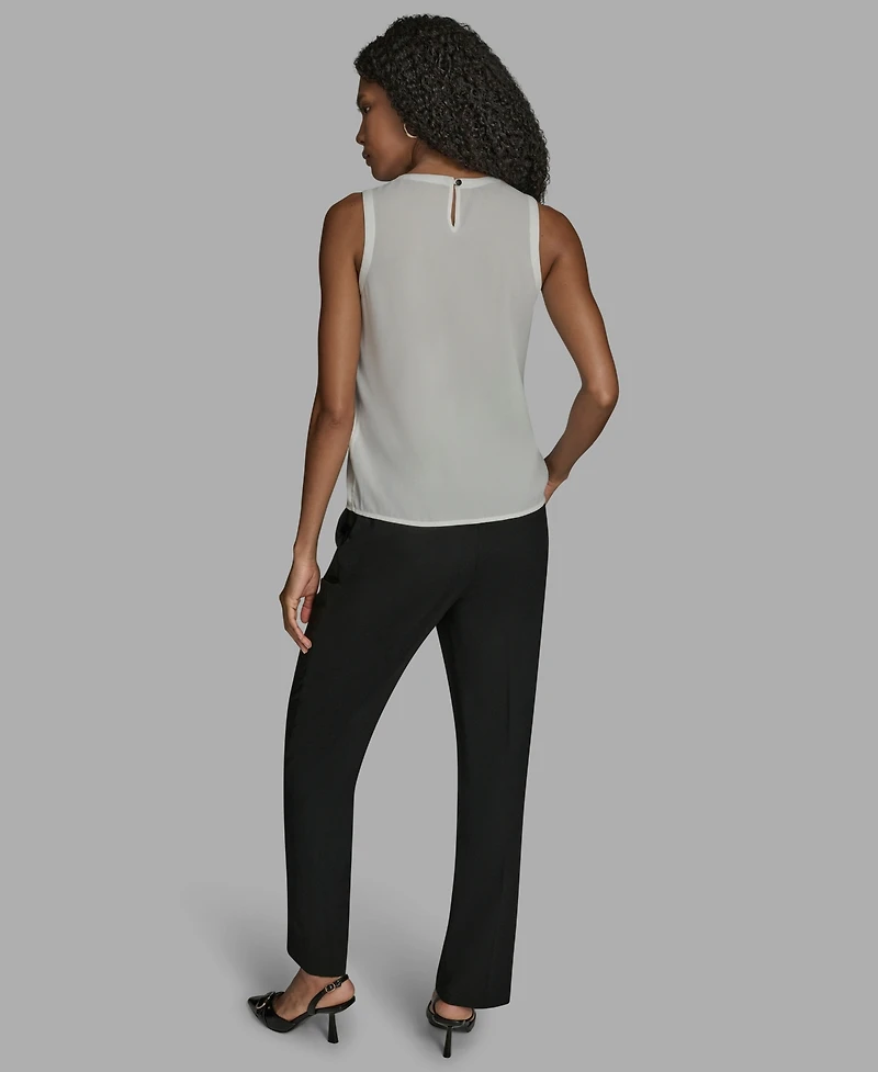 Bcbg Women's Contrast Ruffle Detail Sleeveless Blouse