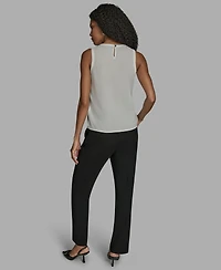 Bcbg Women's Contrast Ruffle Detail Sleeveless Blouse