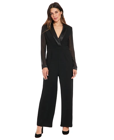 London Times Women's Long Sleeves Tuxedo Jumpsuit