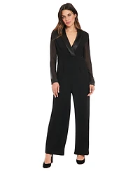 London Times Women's Long Sleeves Tuxedo Jumpsuit