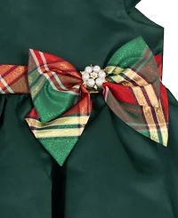 Rare Editions Baby Girls 2-Piece Satin Cap Plaid Bow Dress and Diaper Cover Set