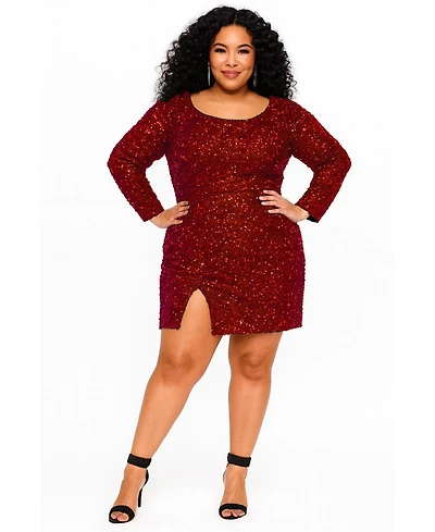 Sydney's Closet Women's Long Sleeve Sequin Cocktail Dress