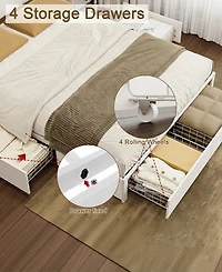 Hausource King Size Bed Frame with Led Storage Headboard & 4 Drawers & Charging Station