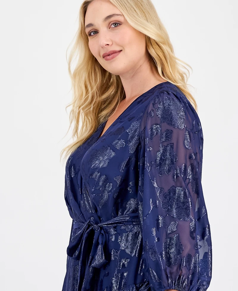 Anne Klein Plus Metallic Tiered High-Low Maxi Dress