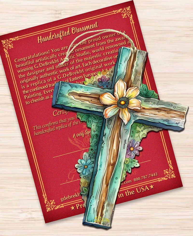 Designocracy Holiday Teal Cross Wooden Ornament