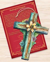 Designocracy Holiday Teal Cross Wooden Ornament