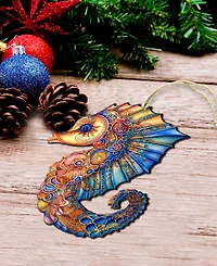 Designocracy Mosaic Seahorse Christmas Wood Ornament
