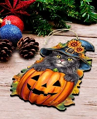 Designocracy Black Cat Christmas Wooden Ornament