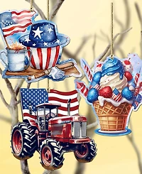 Designocracy American Farmhouse Wooden Ornaments, Set of 3