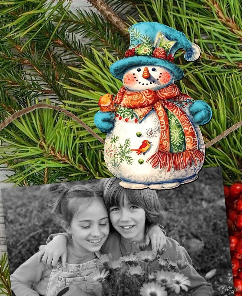Designocracy Snowman Wooden Clip-on Ornaments, Set of 3