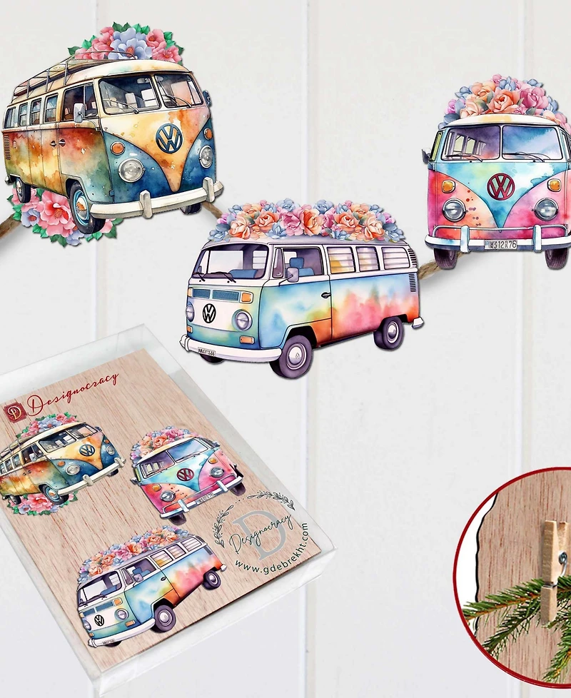 Designocracy Volkswagen Vans Wood Clip Ornaments, Set of 3