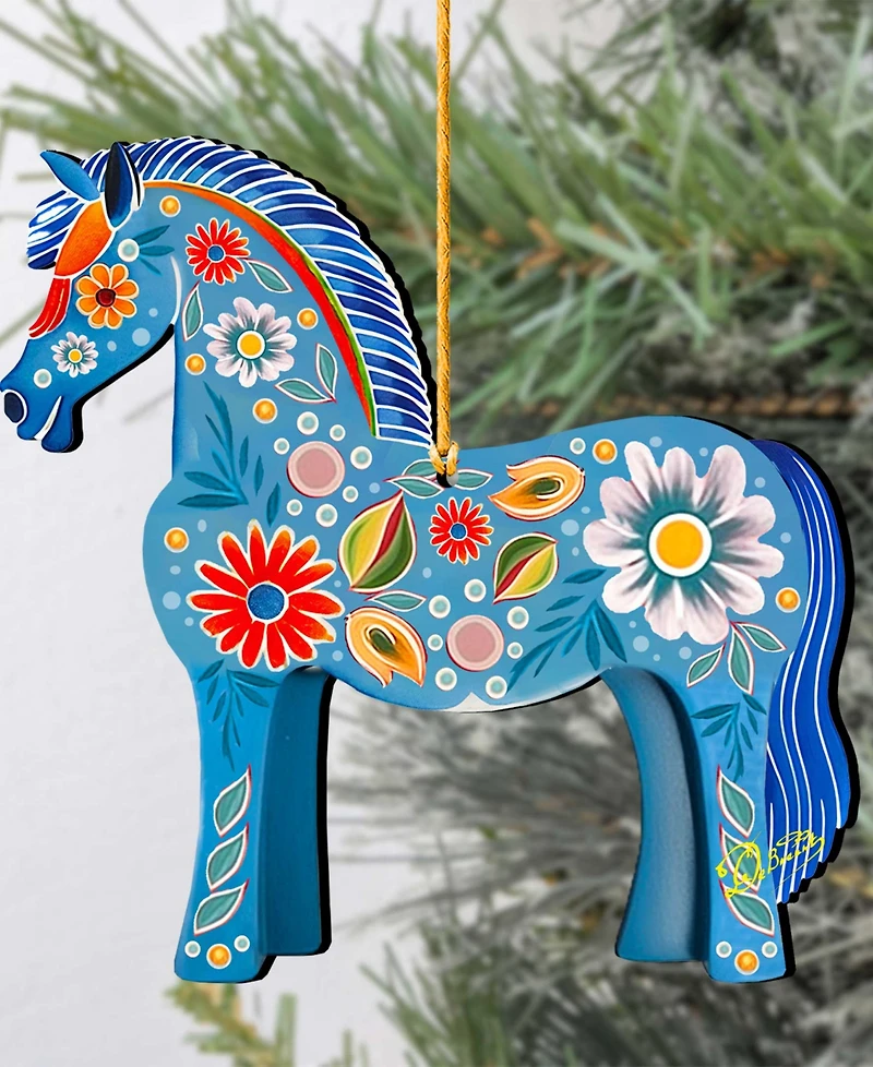 Designocracy Danish Horse Christmas Wooden Ornament