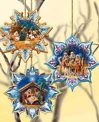 Designocracy Nativity Snowflake Wood Ornaments, Set of 3