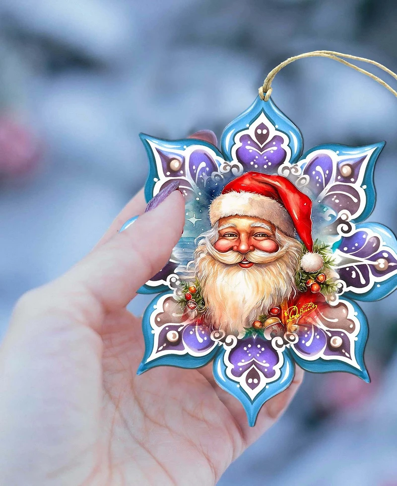 Designocracy Smiling Santa Snowflake Holiday Ornament