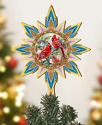 Designocracy Christmas Cardinals Wooden Tree Topper