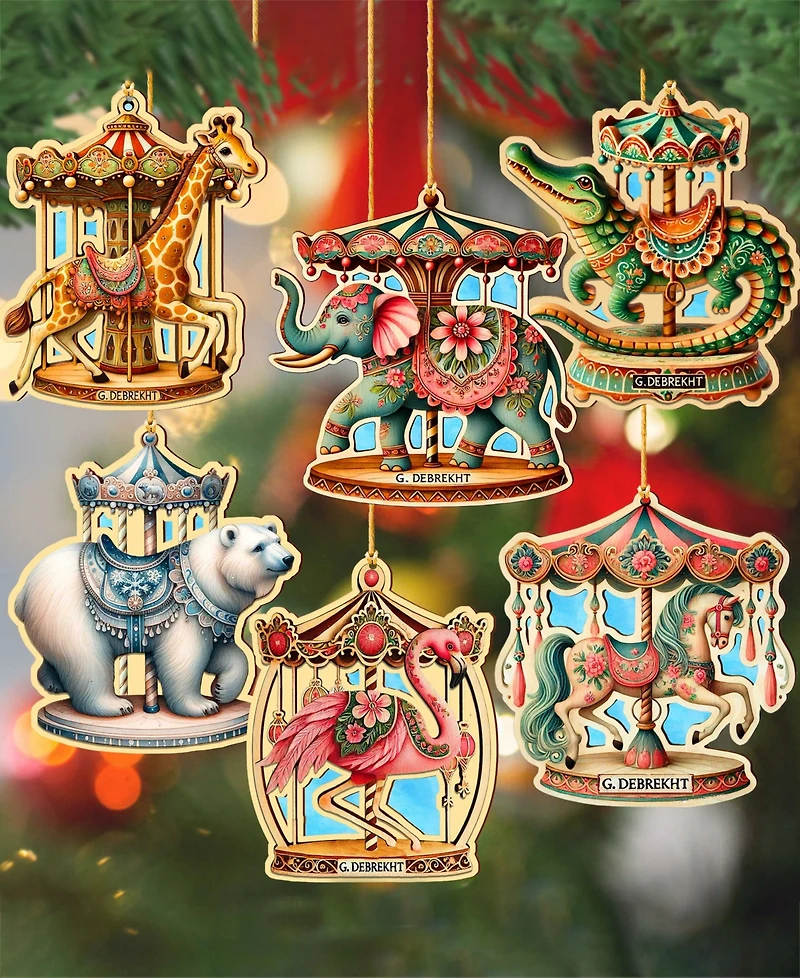 Designocracy Carousel Animals Ornaments, Set of 12