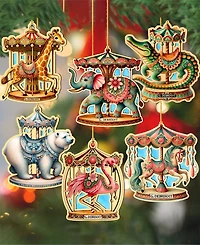 Designocracy Carousel Animals Ornaments, Set of 12