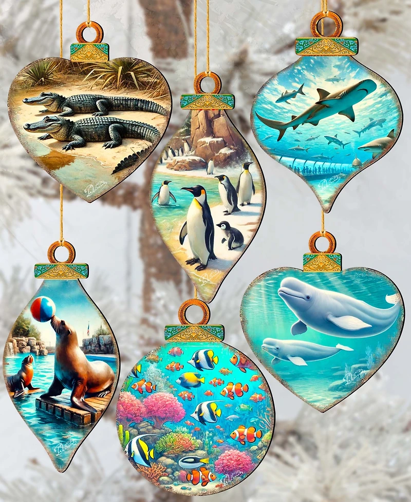 Designocracy Sea Life Wooden Ornaments, Set 12