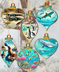 Designocracy Sea Life Wooden Ornaments, Set 12