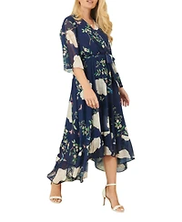 Yumi Women's Bird And Floral Print Midi Wrap Dress