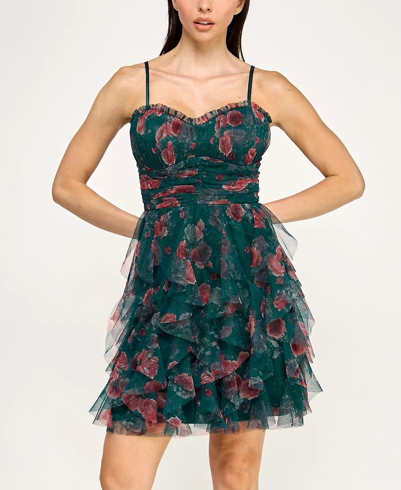 pear culture Women's Strapless Printed Mesh Dress