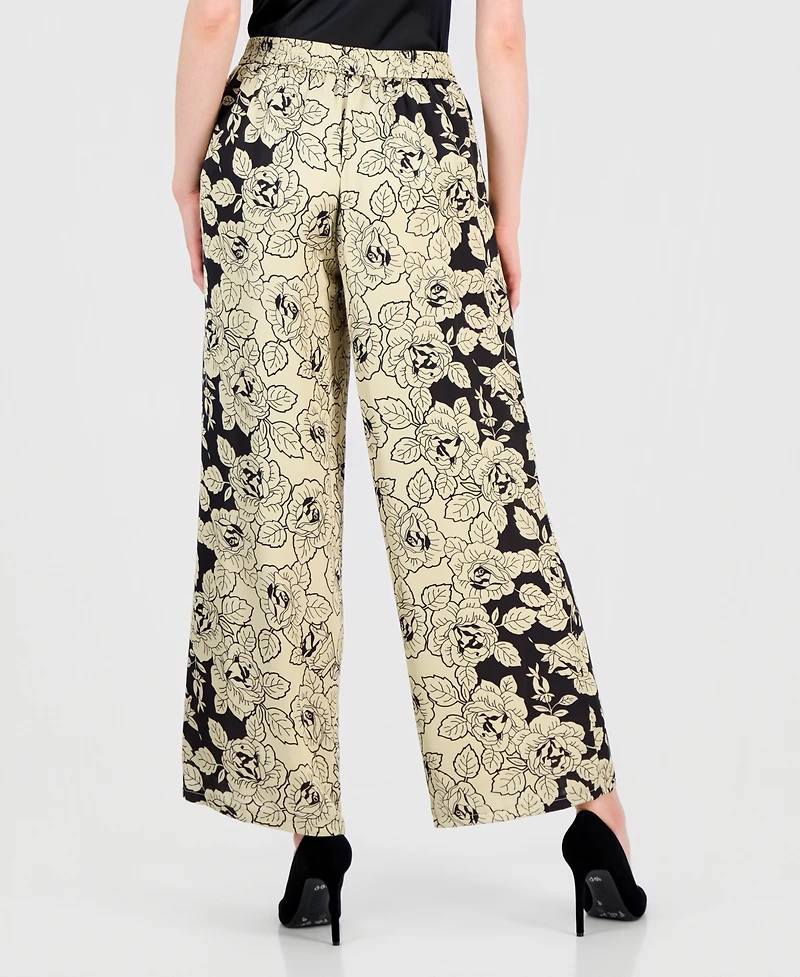 T Tahari Women's Printed Pull-On Wide-Leg Pants